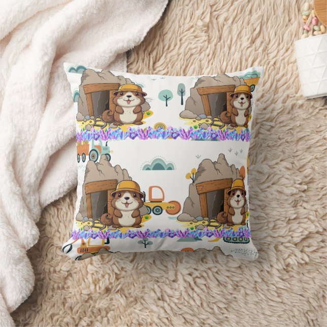 Cute Kawaii Miner Animal Gopher Modern Print Cushion (Blanket)