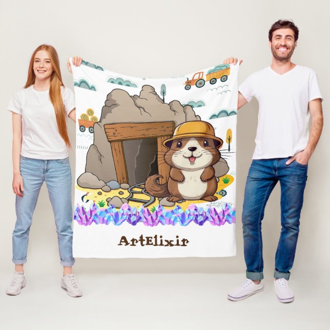 Cute Kawaii Miner Animal Gopher Modern Print Fleece Blanket (In Situ)