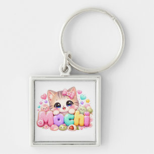 Cute Kawaii Mochi Cat Name Pastel Pink Sparkling K Key Ring