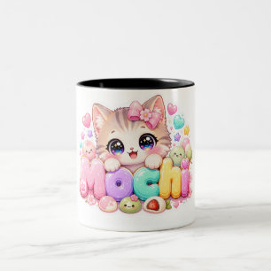 Cute Kawaii Mochi Cat Name Pastel Pink Sparkling K Two-Tone Coffee Mug