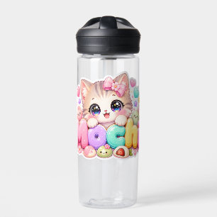 Cute Kawaii Mochi Cat Name Pastel Pink Sparkling K Water Bottle