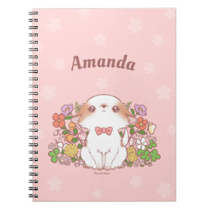 Cute Kawaii Mochi Pomchi with Flowers Custom Name Notebook