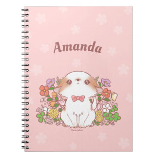 Cute Kawaii Mochi Pomchi with Flowers Custom Name  Notebook