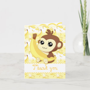 Cute Kawaii monkey holding banana birthday Thank You Card