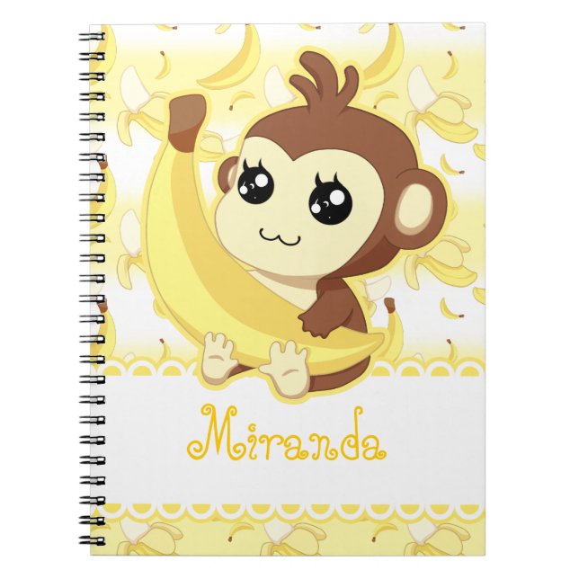 Cute Kawaii monkey holding banana Notebook (Front)