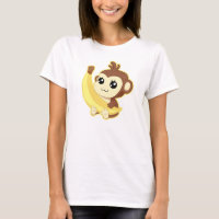 Cute Kawaii monkey holding banana