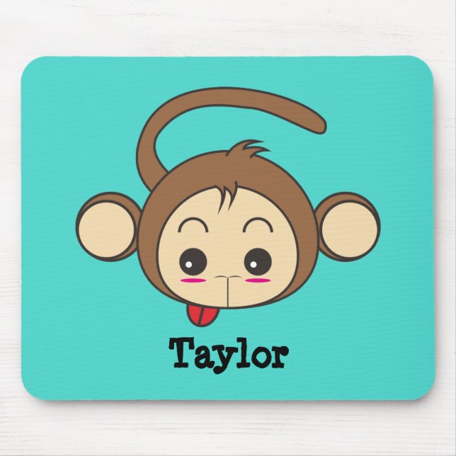 Cute Kawaii Monkey Illustration Personalised Mouse Mat (Front)