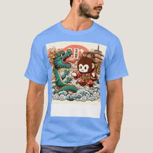 Cute Kawaii Monkey vs Dragon in Japan Pagoda Class T-Shirt