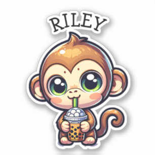 Cute Kawaii Monkey with Bubble Tea Personalised