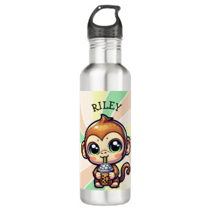 Cute Kawaii Monkey with Bubble Tea Personalised 710 Ml Water Bottle