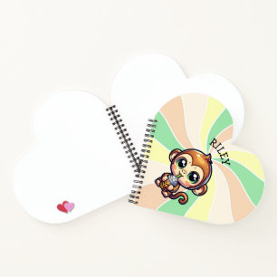 Cute Kawaii Monkey with Bubble Tea Personalised Notebook