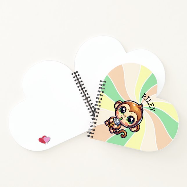 Cute Kawaii Monkey with Bubble Tea Personalised Notebook (Inside)