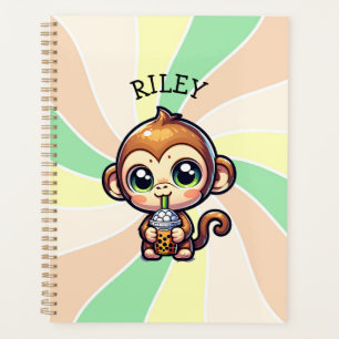 Cute Kawaii Monkey with Bubble Tea Personalised Planner