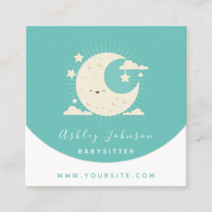 Cute Kawaii Moon Babysitter Childcare Social Media Square Business Card