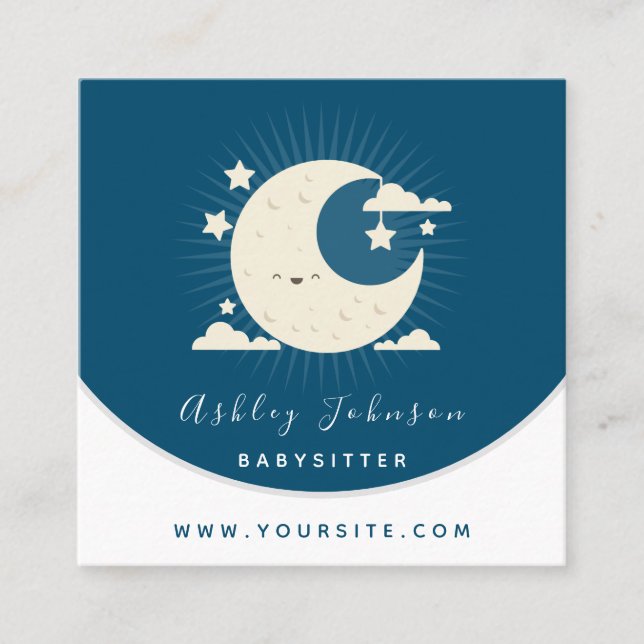 Cute Kawaii Moon Babysitter Daycare Social Media Square Business Card (Front)