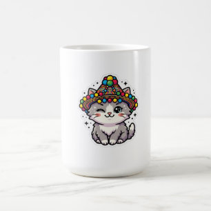 Cute Kawaii Moroccan Amazigh Cat Woven Hat Pom-Pom Coffee Mug