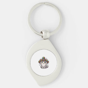 Cute Kawaii Moroccan Amazigh Cat Woven Hat Pom-Pom Key Ring