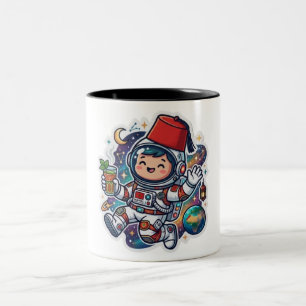 Cute Kawaii Moroccan Astronaut Mint Tea FezSticker Two-Tone Coffee Mug