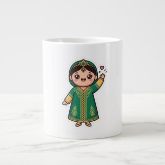 Cute Kawaii Moroccan Caftan Traditional Green Dres Large Coffee Mug
