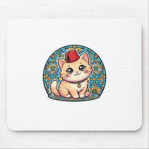 Cute Kawaii Moroccan Cat with Red Tarboush Fez Hat Mouse Mat