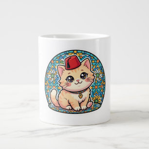 Cute Kawaii Moroccan Cat with Red Tarboush Sticker Large Coffee Mug