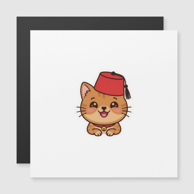 Cute Kawaii Moroccan Fez Hat Cat Sticker (Front/Back)