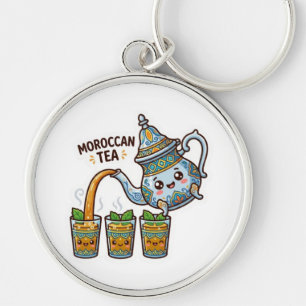Cute Kawaii Moroccan Mint Tea Teapot and Glasses S Key Ring