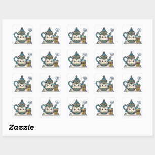Cute Kawaii Moroccan Mint Teapot and Glass Art Car Square Sticker