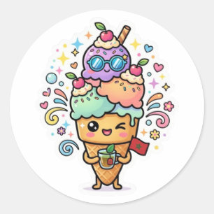 Cute Kawaii Moroccan Summer Iced Mint Tea Berrad S Classic Round Sticker