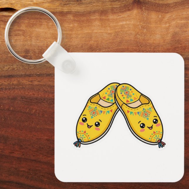 Cute Kawaii Moroccan Teapot & Mint Tea Sticker Key Ring (Front)