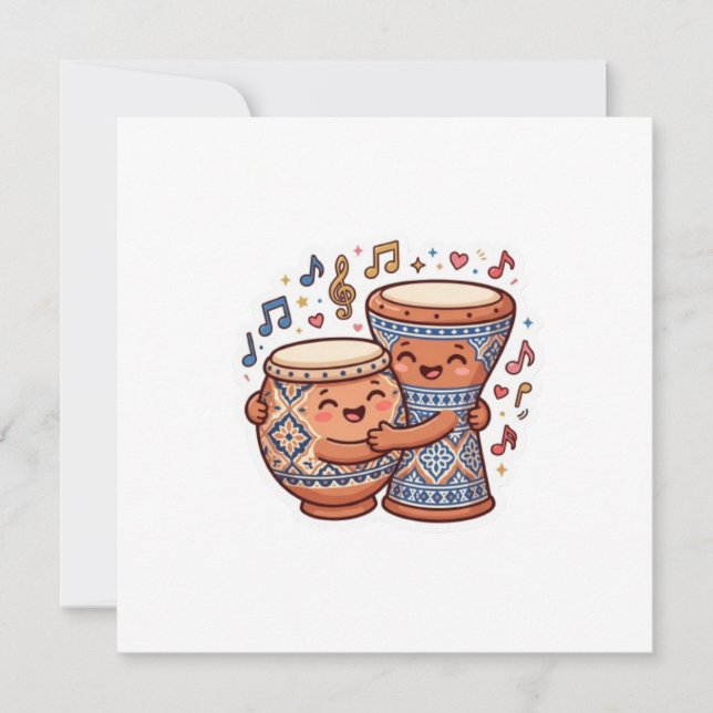 Cute Kawaii Moroccan Traditional Clay DrumsSticker Invitation (Front)