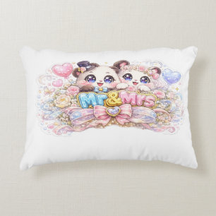 Cute Kawaii Mr and Mrs Panda Couple Pastel Pink We Decorative Cushion
