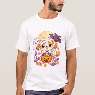 Cute Kawaii Mummy Puppy Halloween Candy T-Shirt