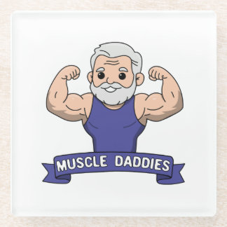 Cute Kawaii Muscle Daddy Bearded Bodybuilder Glass Coaster
