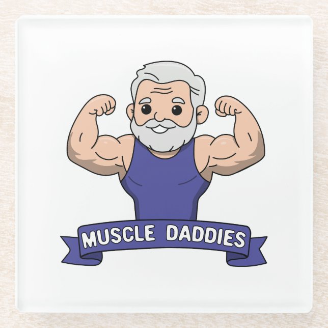 Cute Kawaii Muscle Daddy Bearded Bodybuilder Glass Coaster (Front)
