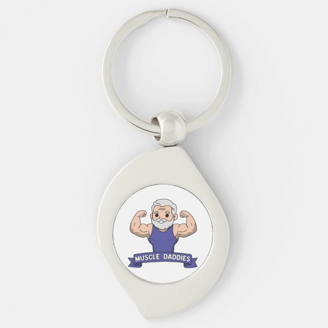 Cute Kawaii Muscle Daddy Bearded Bodybuilder Key Ring (Front)