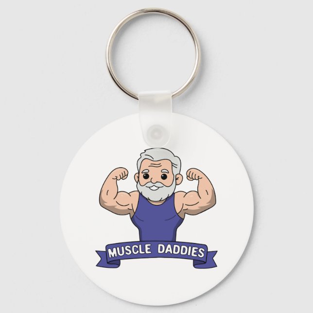 Cute Kawaii Muscle Daddy Bearded Bodybuilder Key Ring (Front)