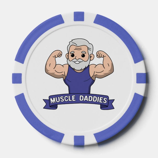 Cute Kawaii Muscle Daddy Bearded Bodybuilder Poker Chips (Front)