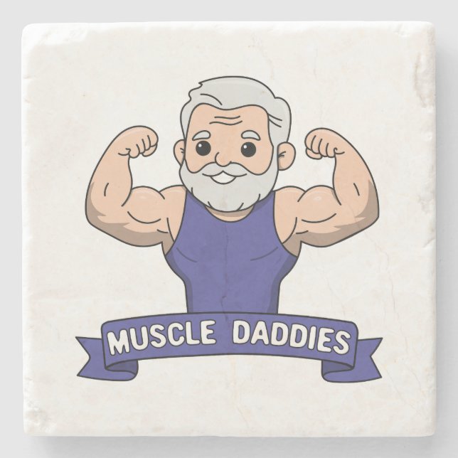 Cute Kawaii Muscle Daddy Bearded Bodybuilder Stone Coaster (Front)