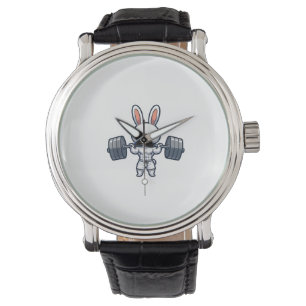 Cute Kawaii Muscular Rabbit Weightlifting Funny Watch