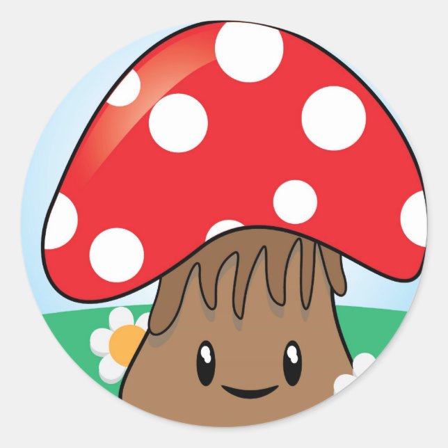 Cute Kawaii Mushroom Classic Round Sticker (Front)