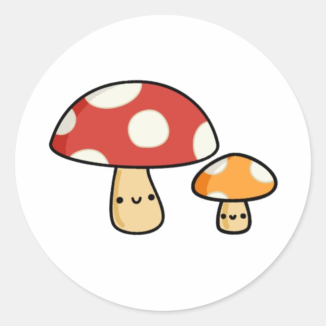 Cute Kawaii Mushroom Classic Round Sticker (Front)