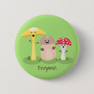 Cute kawaii mushroom fungi toadstool 6 cm round badge