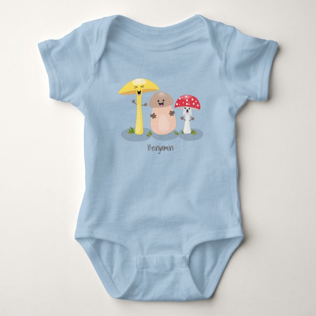 Cute kawaii mushroom fungi toadstool baby bodysuit (Front)