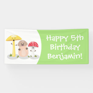 Cute kawaii mushroom fungi toadstool banner