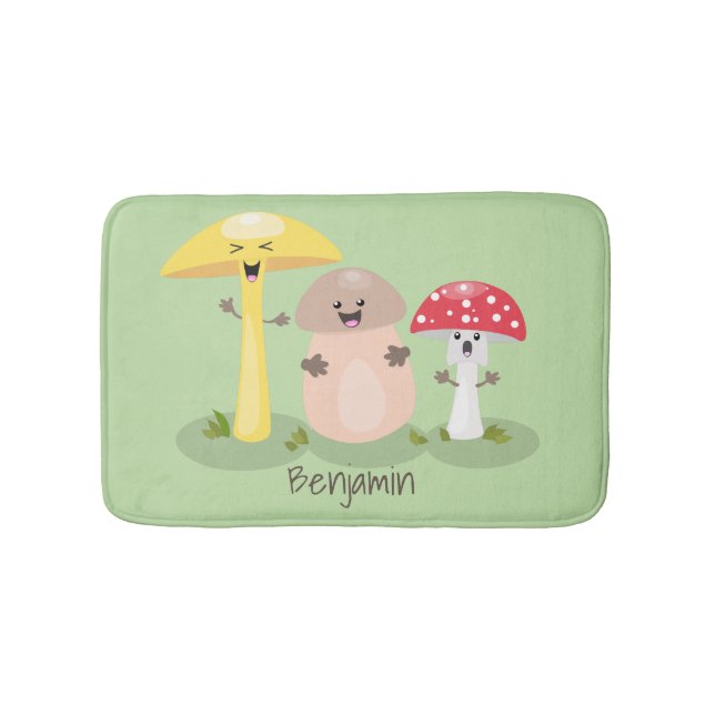 Cute kawaii mushroom fungi toadstool bath mat (Front)