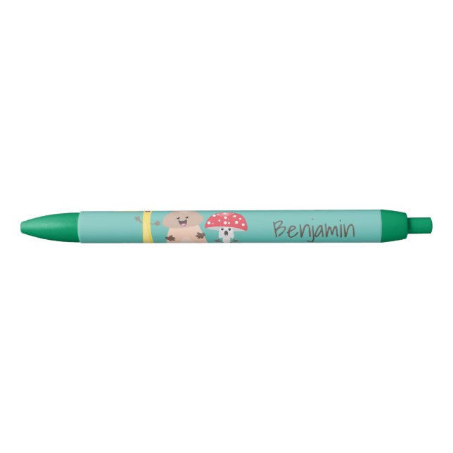 Cute kawaii mushroom fungi toadstool black ink pen (Front)