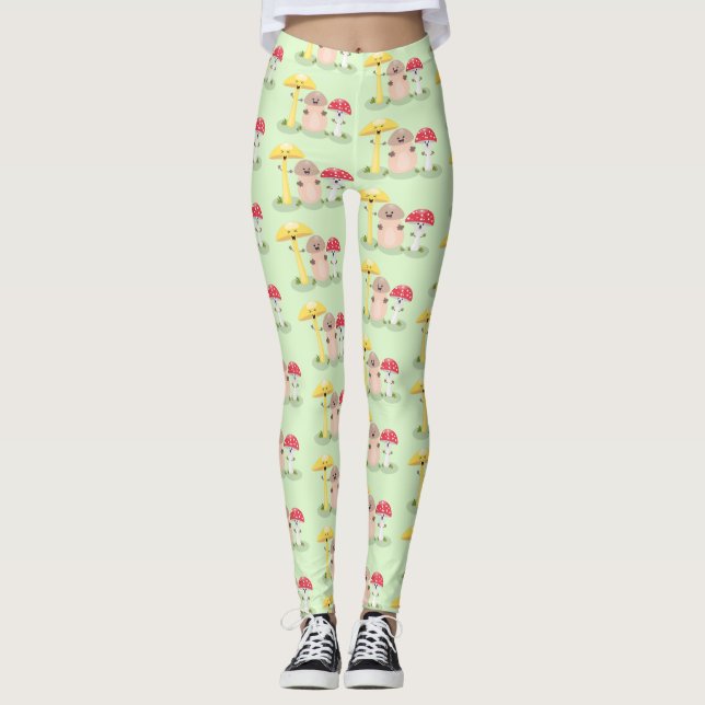 Cute kawaii mushroom fungi toadstool cartoon leggings (Front)
