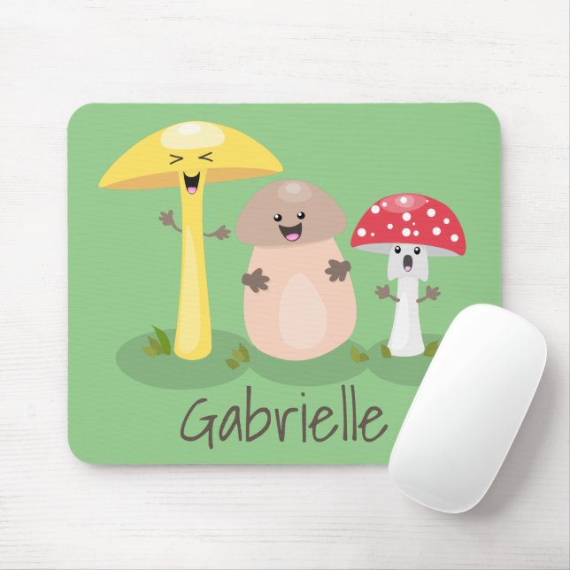 Cute kawaii mushroom fungi toadstool cartoon mouse mat (With Mouse)