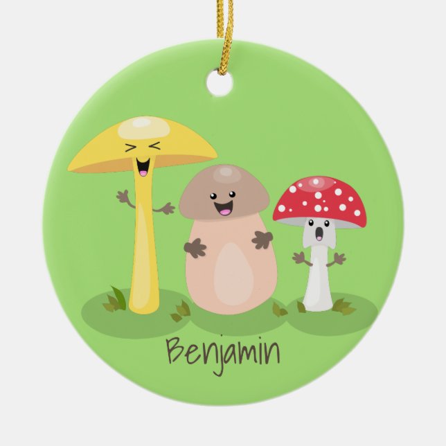 Cute kawaii mushroom fungi toadstool ceramic tree decoration (Front)